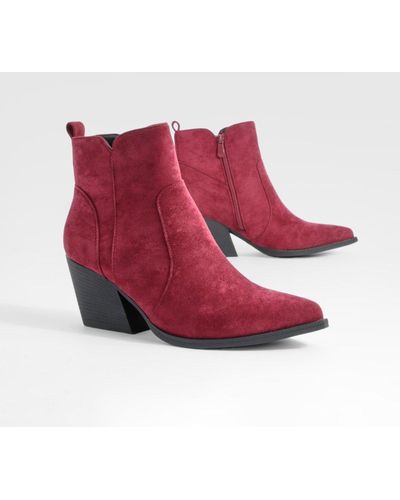 Boohoo Tab Detail Ankle Western Boots - Red