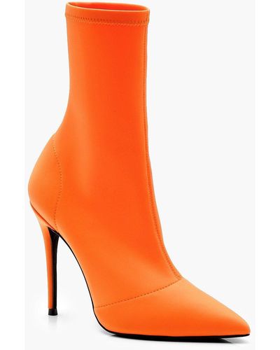 Boohoo Stretch Pointed Toe Sock Boots - Orange