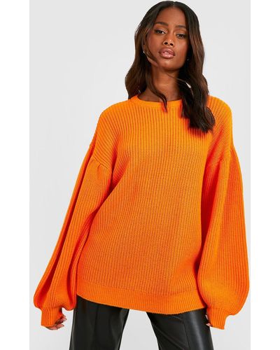 Boohoo Balloon Sleeve Sweater - Orange