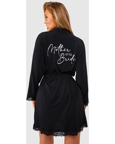 Boohoo Mother Of The Bride Lace Trim Jersey Knit Robe - Black