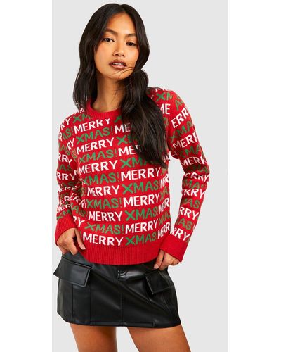 Boohoo Merry Xmas Christmas Sweater - Red