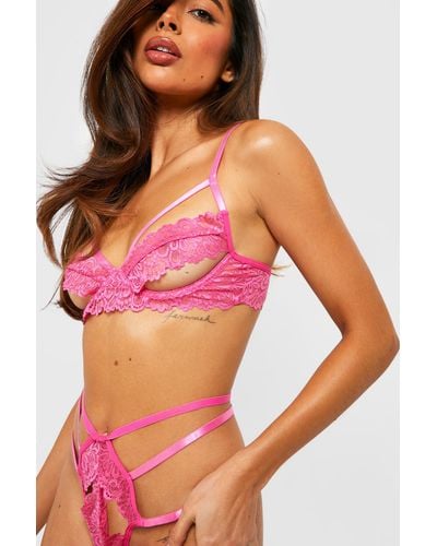 Boohoo Peep Strapping Lingerie Set - Pink