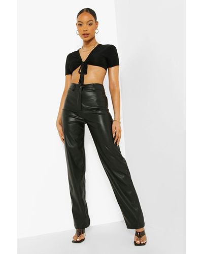 Boohoo Pantalón De Pernera Ancha Efecto Cuero - Negro