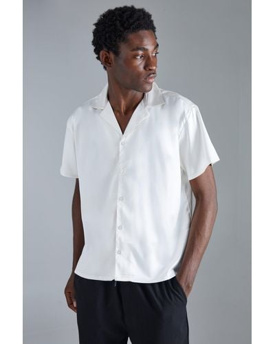 BoohooMAN Short Sleeve Boxy Satin Shirt - White