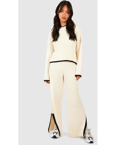 Boohoo Contrast Trim Fine Gauge Knitted Co-ord - Natural
