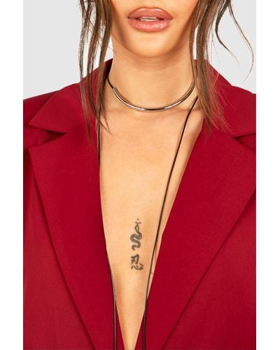 Boohoo Tie Detail Silver Wrap Around Necklace - Red