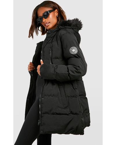 Boohoo Parka Técnica Luxe Con Ribete De Pelo Sintético - Negro