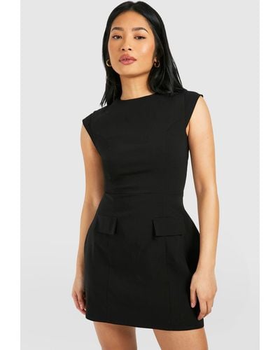 Boohoo Petite Cap Sleeve Structured Tailored Mini Dress - Black