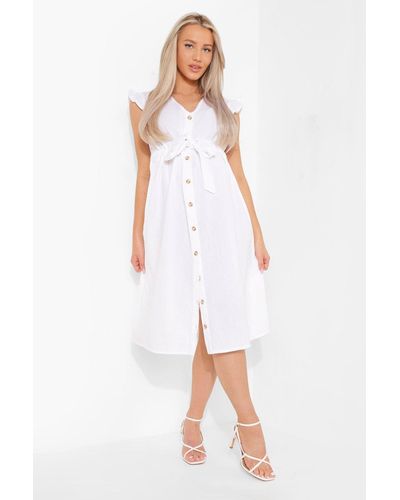 Boohoo Maternity Cotton Button Down Midi Dress - White