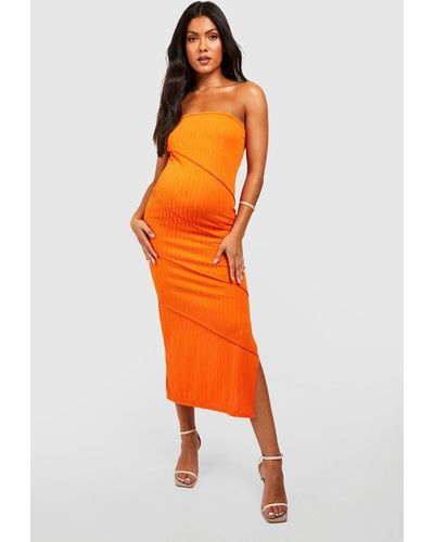Boohoo Maternity Textured Bandeau Midaxi Dress - Orange