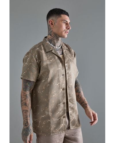 BoohooMAN Tall Short Sleeve Oversized Textured Shirt - Braun