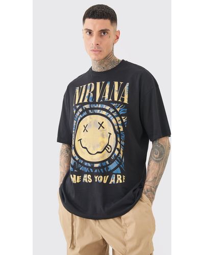 Boohoo Tall Oversized Nirvana License T-shirt Black - Blue