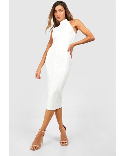 Boohoo Bandage High Neck Midi Dress - White