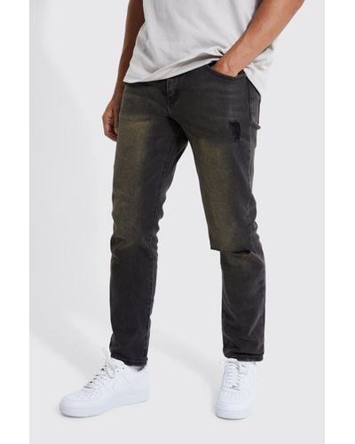 Boohoo Overdyed Slim Fit Ripped Knee Jeans - Black