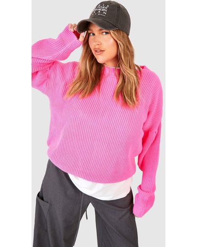 Boohoo Plus Puff Sleeve High Neck Sweater - Pink