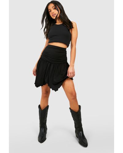 Boohoo Petite Ruched Asymmetric Hem Mini Skirt - Black