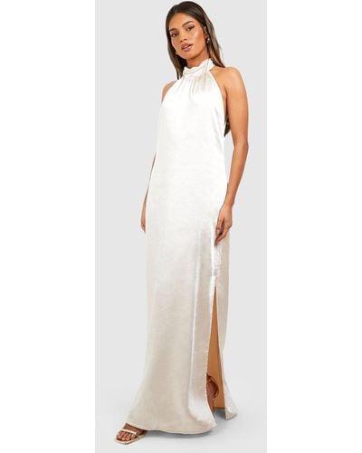 Boohoo Satin Halterneck Maxi Slip Dress - White