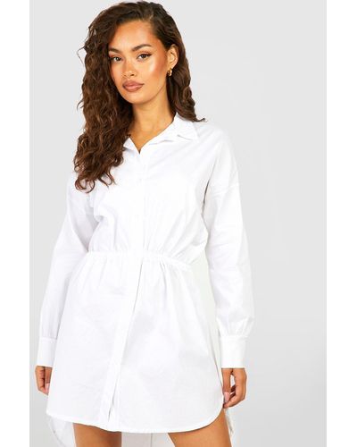 Boohoo Drawstring Shirt Dress - White