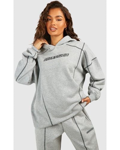 Boohoo Contrast Stitch Embroidered Oversized Hoodie - Gray