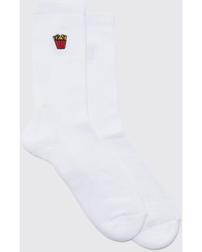 Boohoo Fries Embroidered Sports Socks - Blanco