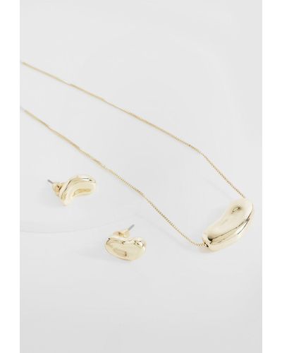 Boohoo Rounded Necklace And Earring Set - Metallic