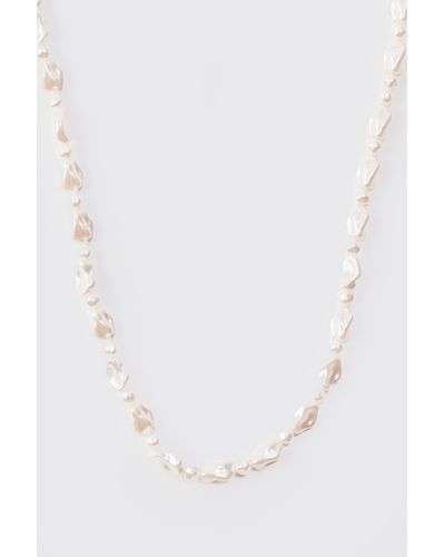 BoohooMAN Shine Beaded Necklace In White - Weiß