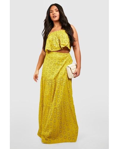 Boohoo Plus Eyelet Off Shoulder Top & Maxi Skirt Two-piece - Yellow