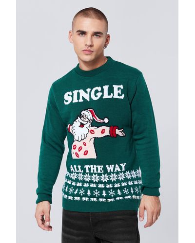 BoohooMAN Single All The Way Christmas Sweater - Green