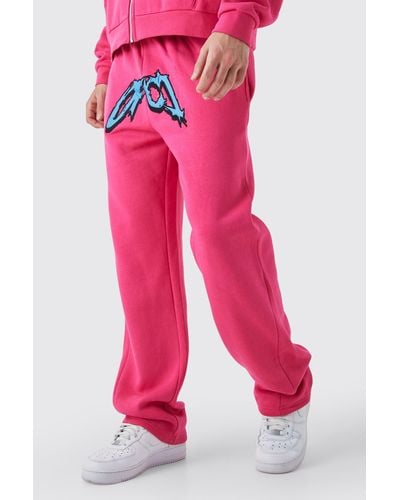 BoohooMAN Relaxed Satin Ofcl Gusset Jogger - Pink