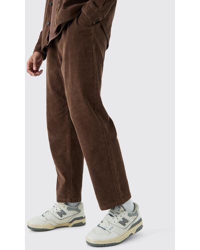BoohooMAN Elastic Waist Skate Cord Pants In Chocolate - Brown