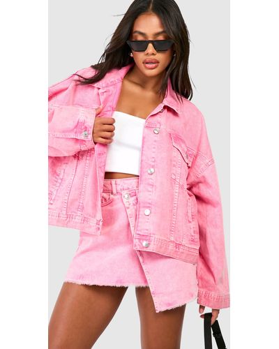 Boohoo Pink Acid Wash Denim Jacket - Rosa