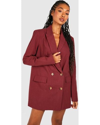 Boohoo Linen Double Breasted Oversized Blazer Dress - Red