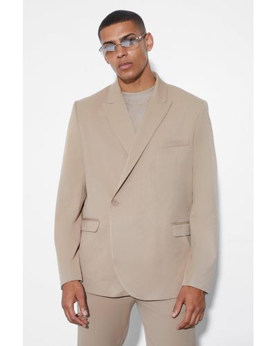 BoohooMAN Relaxed Fit Wrap Suit Jacket - Natural