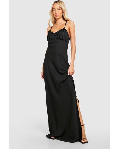Boohoo Tall Satin Bust Detail Maxi Dress - Black