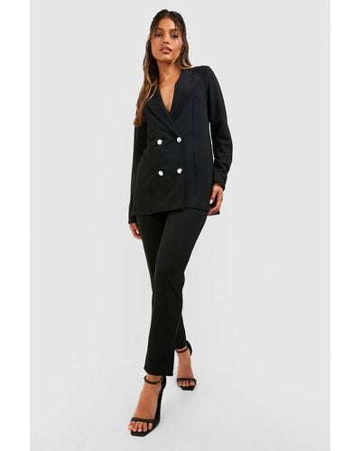Boohoo Jersey Double Breasted Blazer And Trouser Suit Set - Black