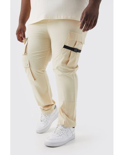 Boohoo Plus Skinny Multi Pocket Cargo Buckle Trouser - Natural