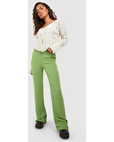 Boohoo Hammered Relaxed Fit Wide Leg Pants - Green