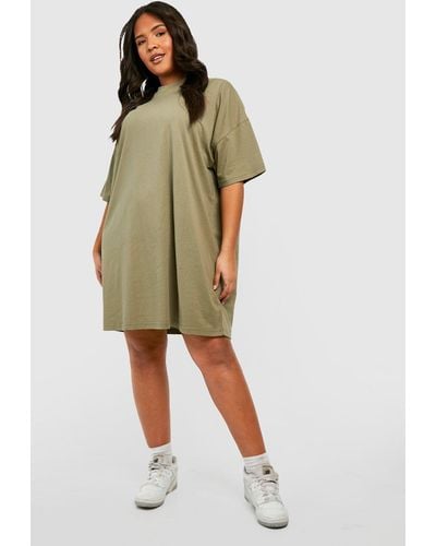 Boohoo Plus Cotton Short Sleeve Oversized T-shirt Dress - Green