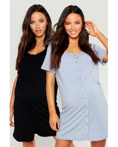Boohoo Maternity 2 Pack Button Front Nightgown - Black