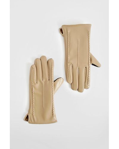 Boohoo Pu Seam Detail Gloves - Natural