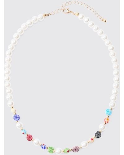 BoohooMAN Pearl And Bead Mix Necklace In Multi - White