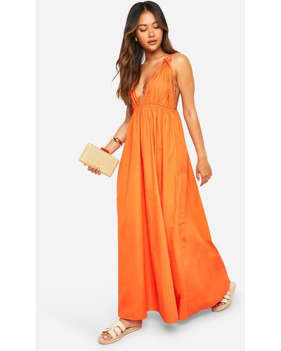Boohoo Cotton Poplin Strappy Maxi Dress - Orange