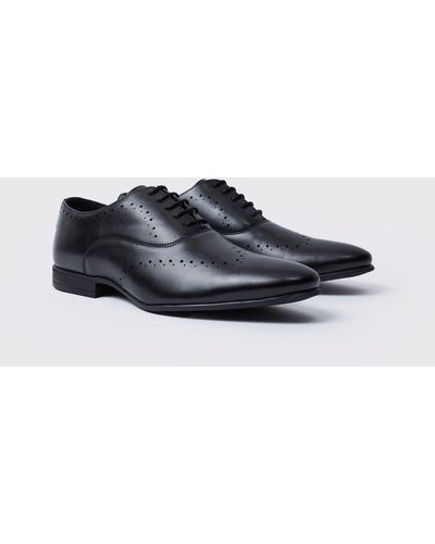 BoohooMAN Perforated Detail Smart Derby Shoes - Black