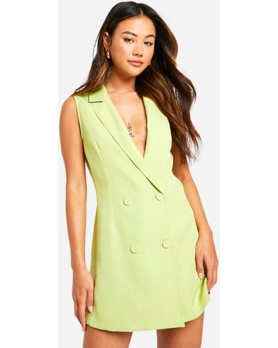 Boohoo Double Breasted Micro Mini Blazer Dress - Green