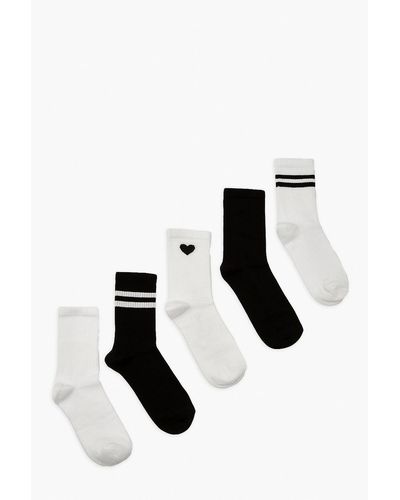 Boohoo Heart Sports Socks 5 Pack - Black
