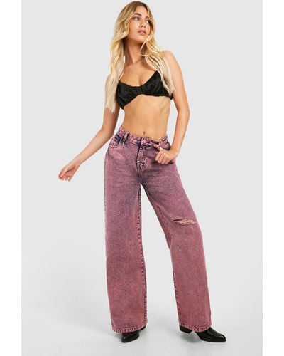 Boohoo Pink Washed Wide Leg Jean - Red