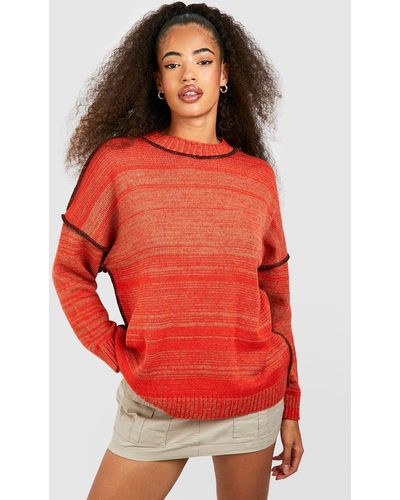 Boohoo Stich Trim Oversized Sweater - Red
