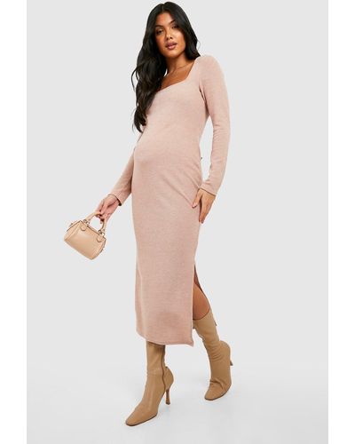 Boohoo Maternity Square Neck Soft Knit Sweater Dress - Natural