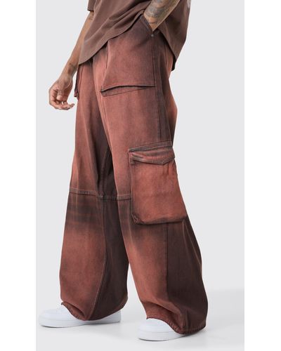 BoohooMAN Tall Overdyed Parachute Cargo Jeans - Rot