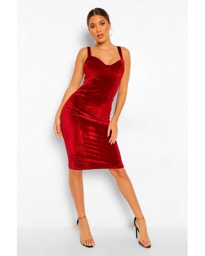 Boohoo Velvet Bustier Midi Party Dress - Red